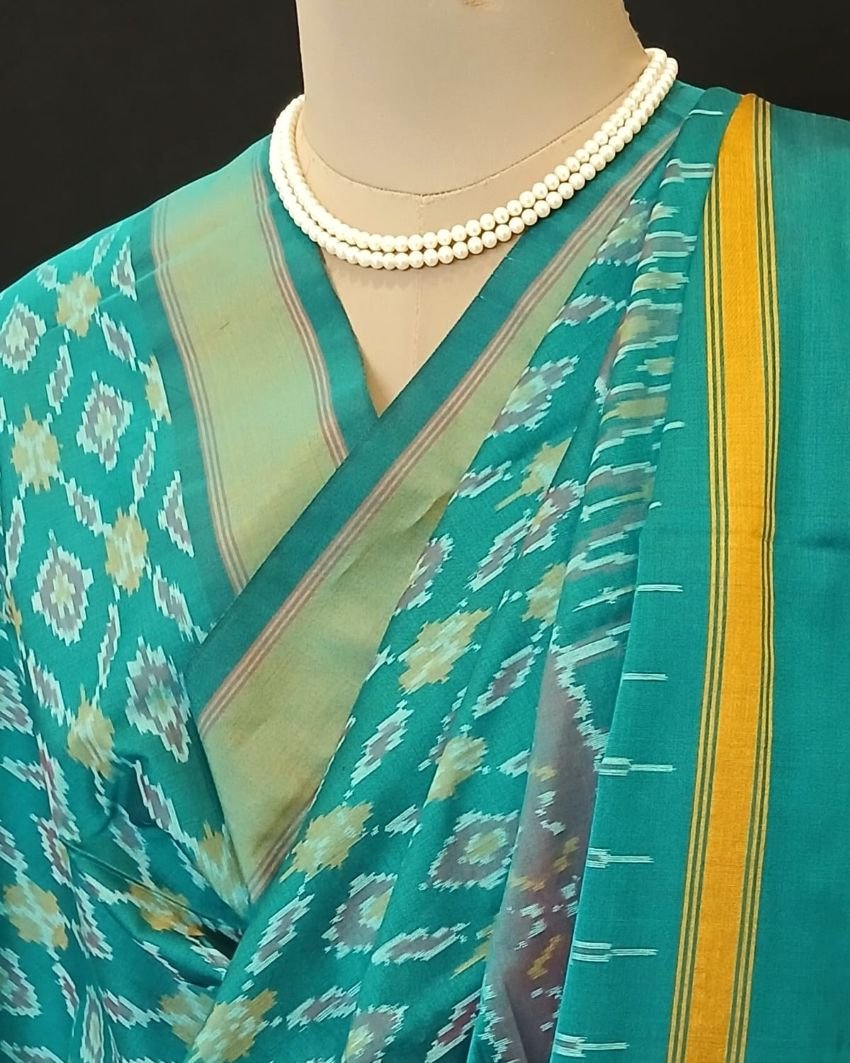 Silk-cotton Ikat Dupatta from Telengana – (SCDT0041) - Image 6