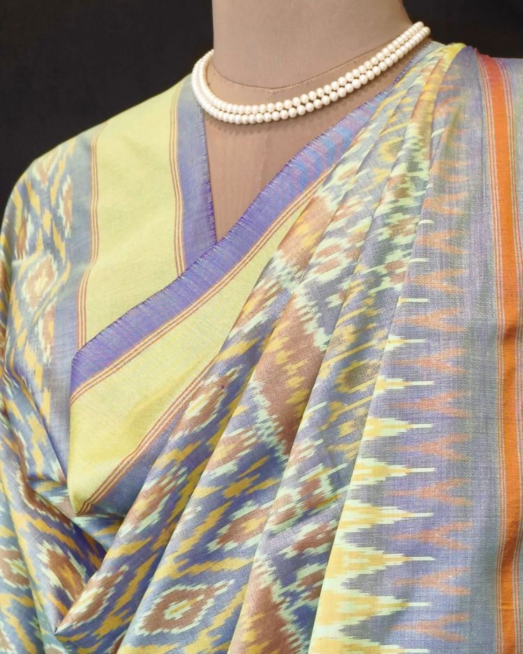 Silk-cotton Ikat Dupatta from Telengana – (SCDT0022) - Image 6