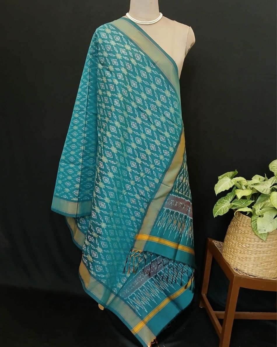 Silk-cotton Ikat Dupatta from Telengana – (SCDT0041) - Image 7
