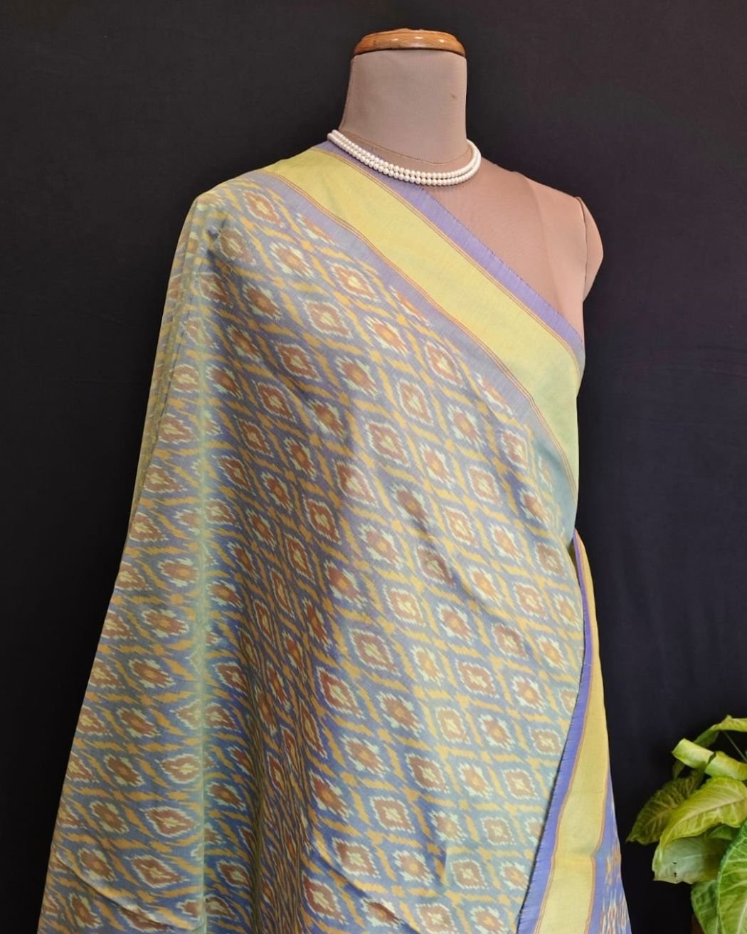 Silk-cotton Ikat Dupatta from Telengana – (SCDT0022) - Image 8