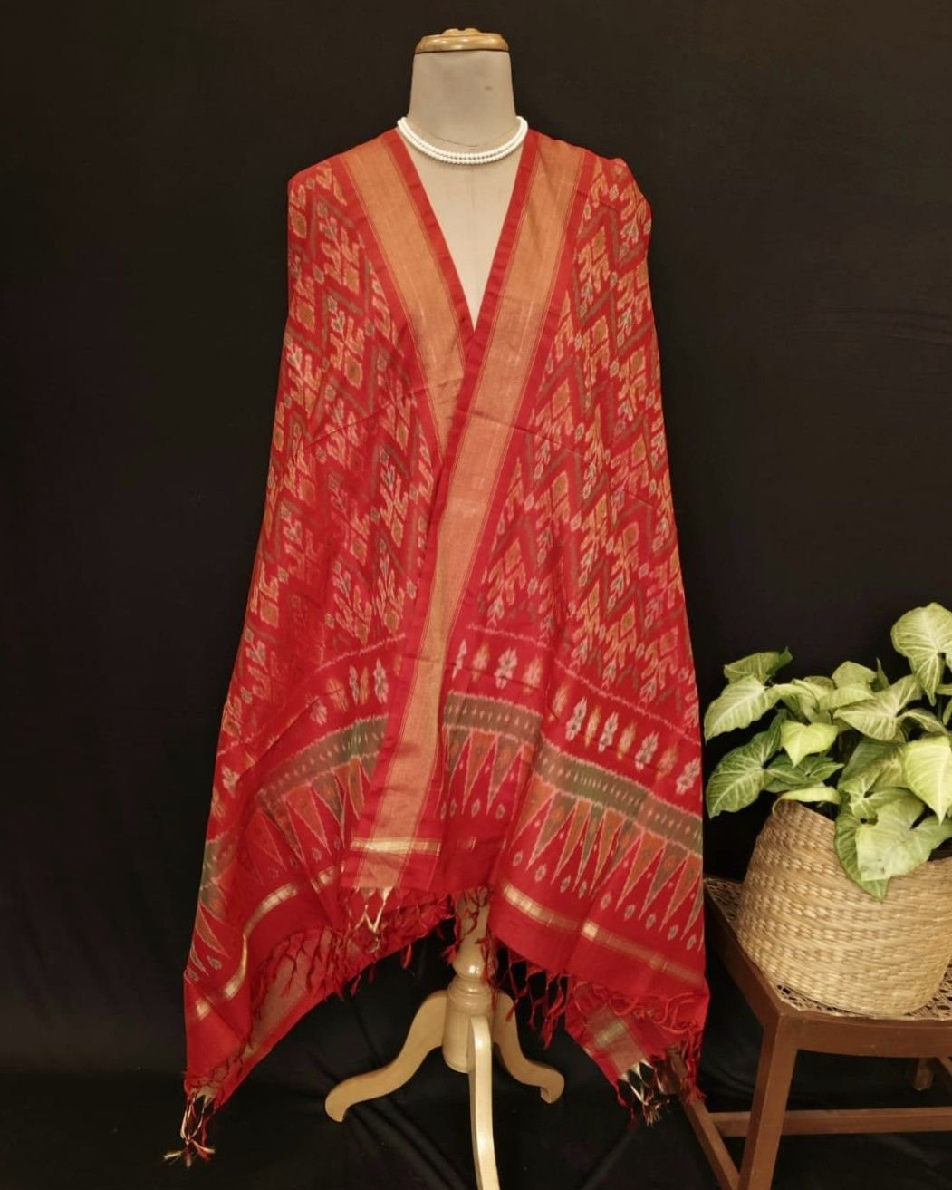 Silk-cotton Ikat Dupatta from Telengana – (SCDT0039)