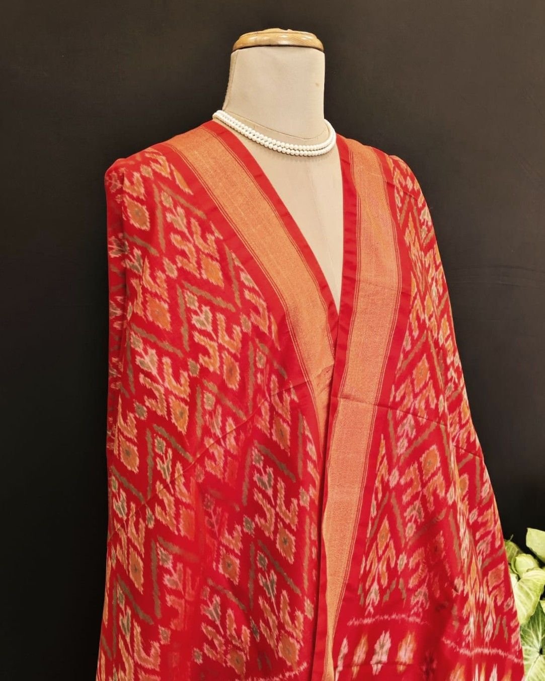 Silk-cotton Ikat Dupatta from Telengana – (SCDT0039) - Image 2