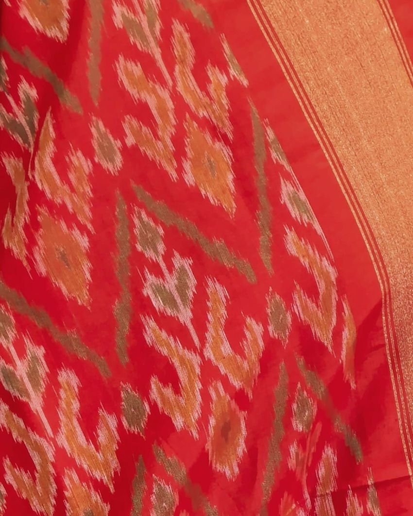 Silk-cotton Ikat Dupatta from Telengana – (SCDT0039) - Image 3