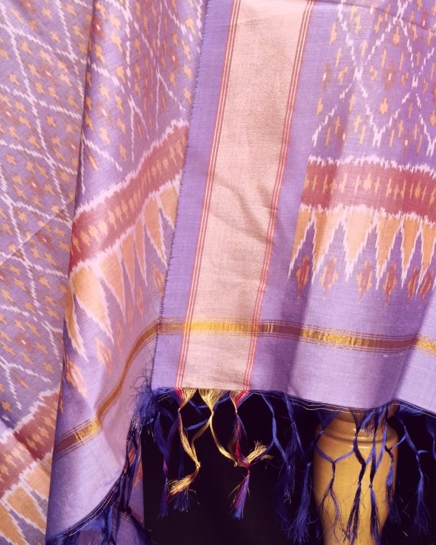 Silk-cotton Ikat Dupatta from Telengana – (SCDT0023) - Image 4