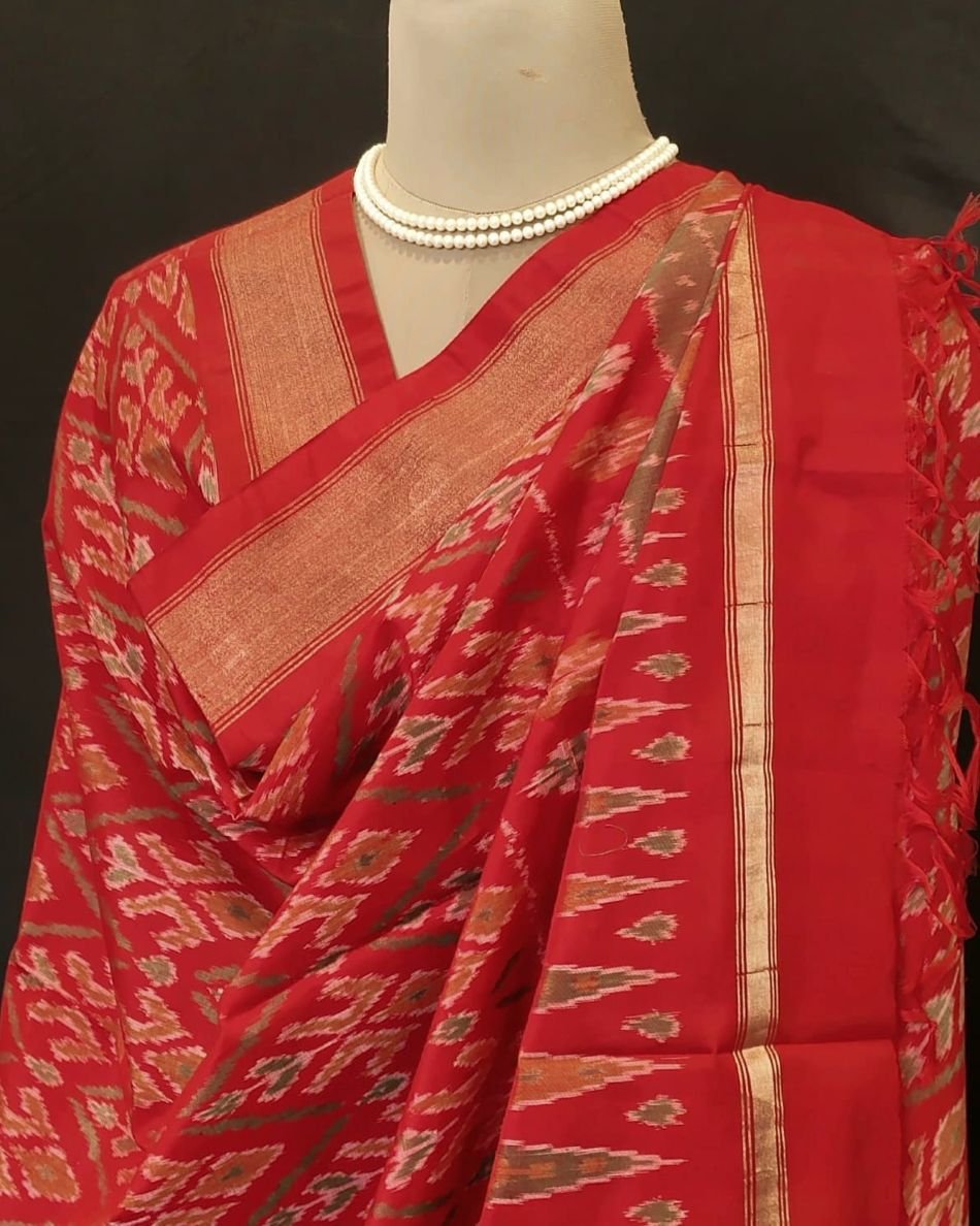Silk-cotton Ikat Dupatta from Telengana – (SCDT0039) - Image 5