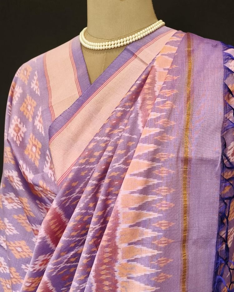 Silk-cotton Ikat Dupatta from Telengana – (SCDT0023) - Image 5