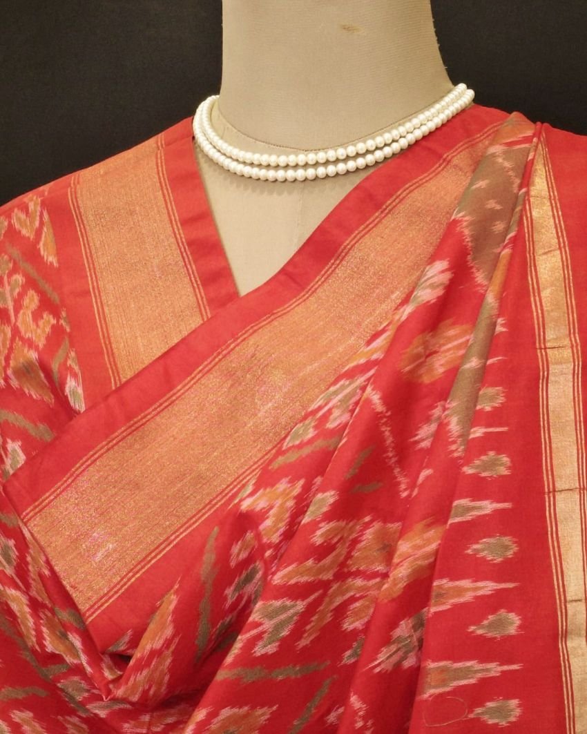 Silk-cotton Ikat Dupatta from Telengana – (SCDT0039) - Image 6