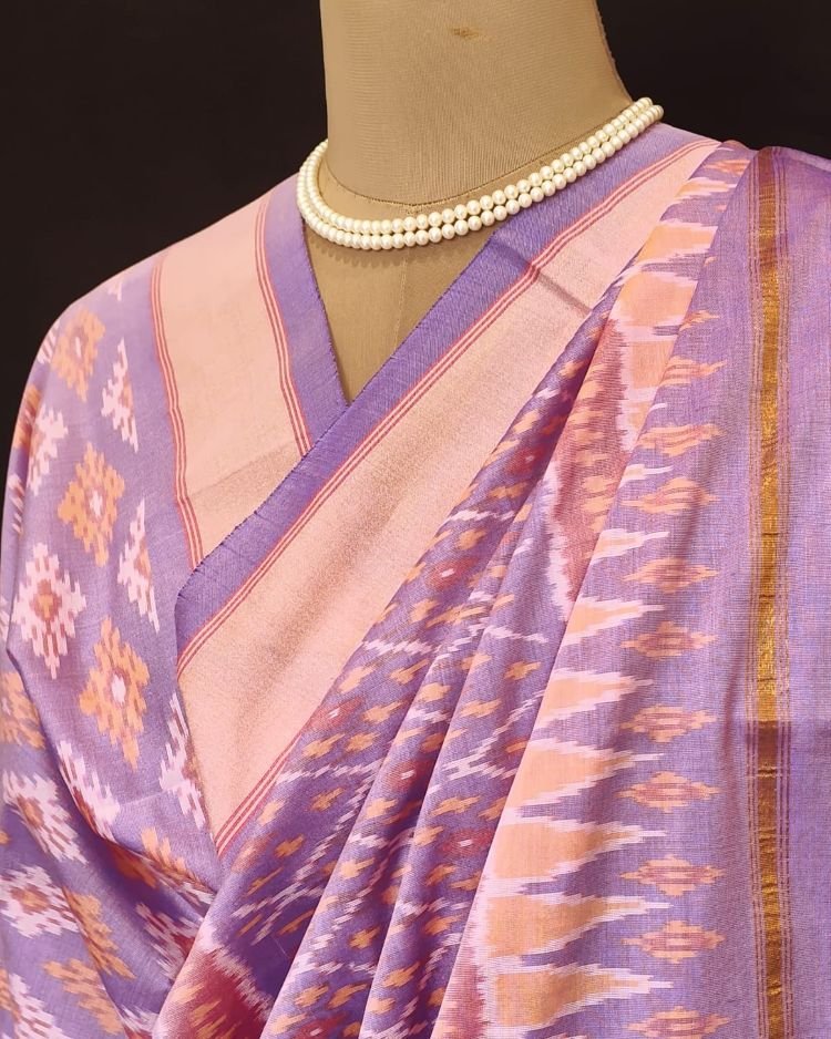 Silk-cotton Ikat Dupatta from Telengana – (SCDT0023) - Image 6