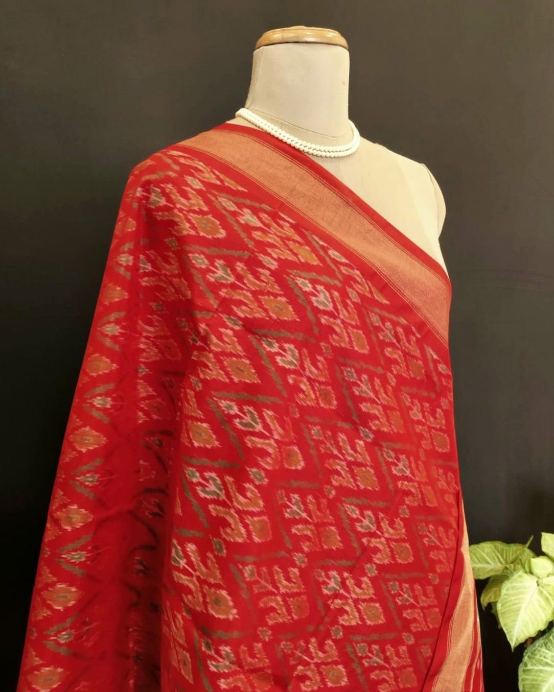 Silk-cotton Ikat Dupatta from Telengana – (SCDT0039) - Image 8