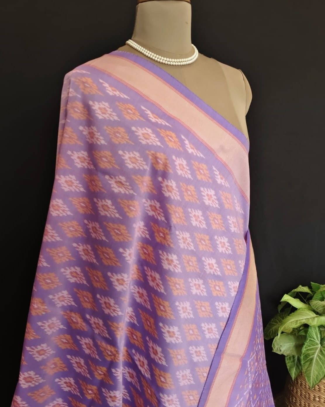 Silk-cotton Ikat Dupatta from Telengana – (SCDT0023) - Image 8