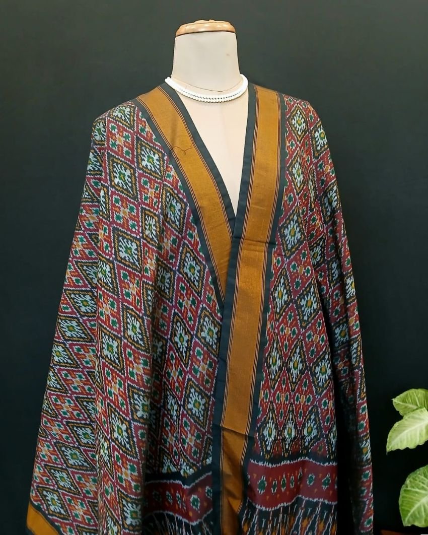 Silk-cotton Ikat Dupatta from Telengana – (SCDT0040) - Image 2
