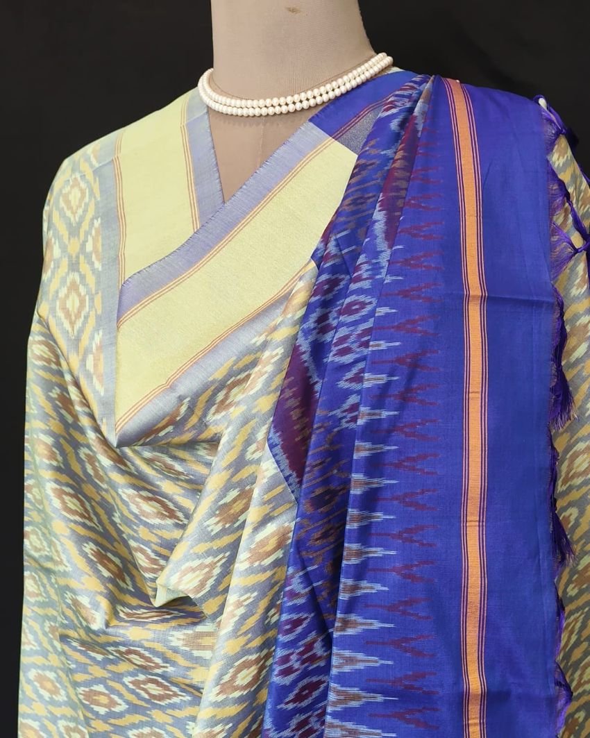 Silk-cotton Ikat Dupatta from Telengana – (SCDT0024) - Image 5