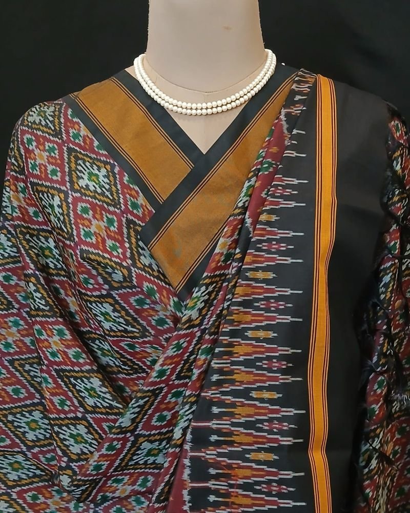 Silk-cotton Ikat Dupatta from Telengana – (SCDT0040) - Image 6