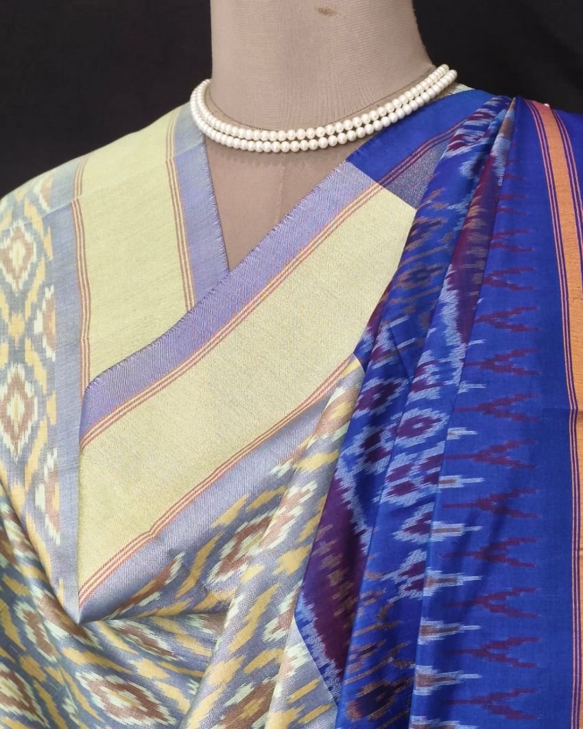 Silk-cotton Ikat Dupatta from Telengana – (SCDT0024) - Image 6