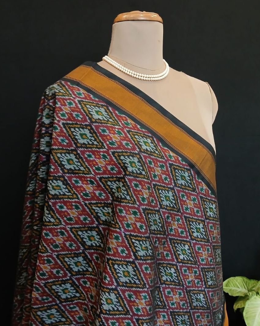 Silk-cotton Ikat Dupatta from Telengana – (SCDT0040) - Image 8