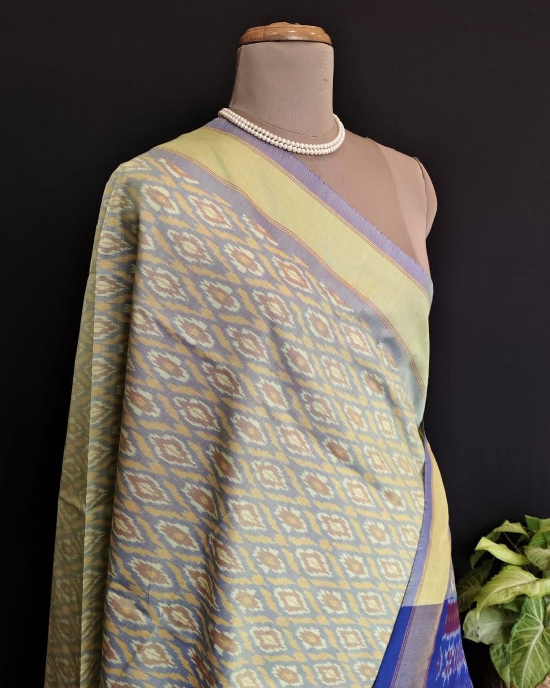 Silk-cotton Ikat Dupatta from Telengana – (SCDT0024) - Image 8