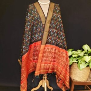 Silk-cotton Ikat Dupatta from Telengana – (SCDT0038)