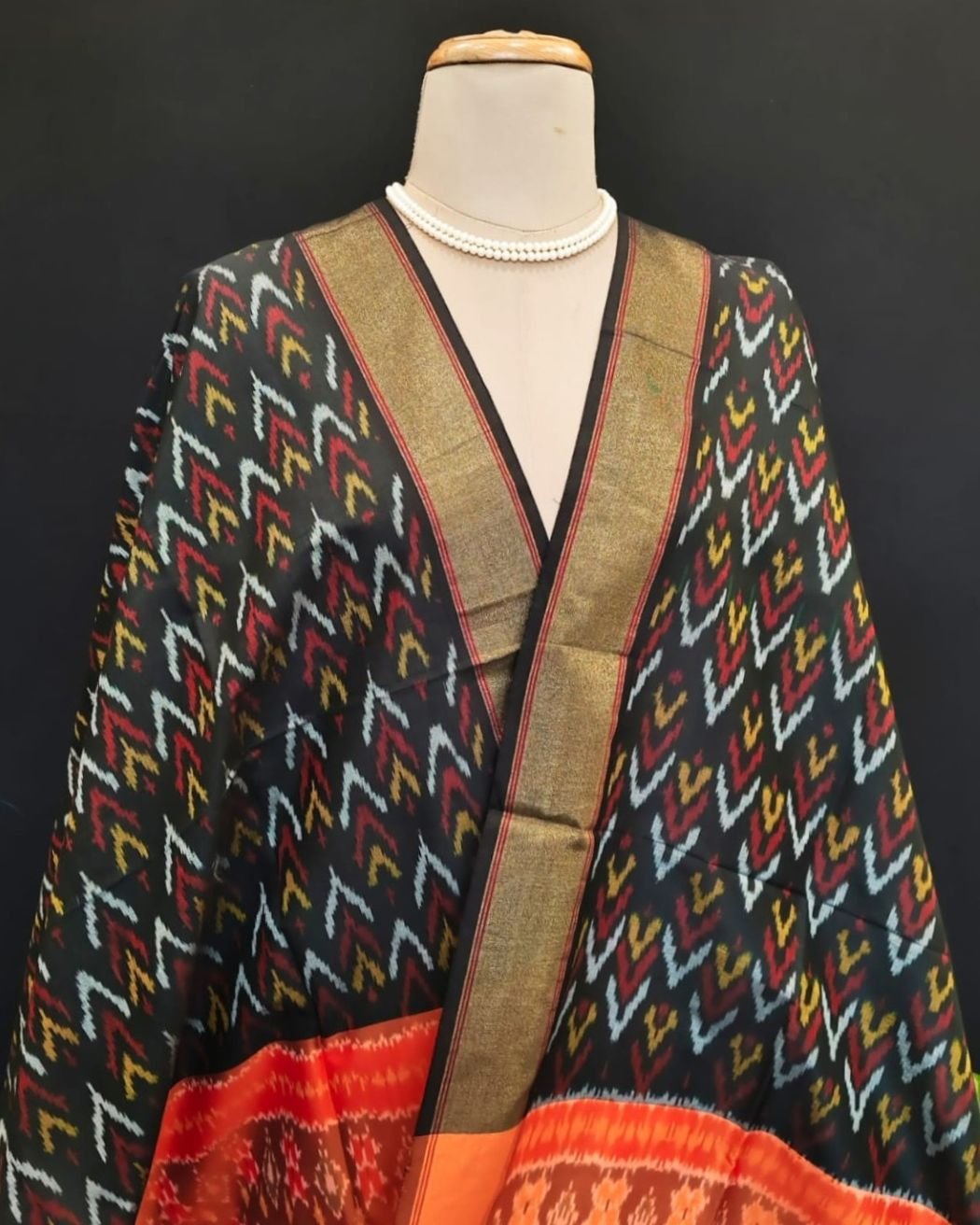 Silk-cotton Ikat Dupatta from Telengana – (SCDT0038) - Image 2