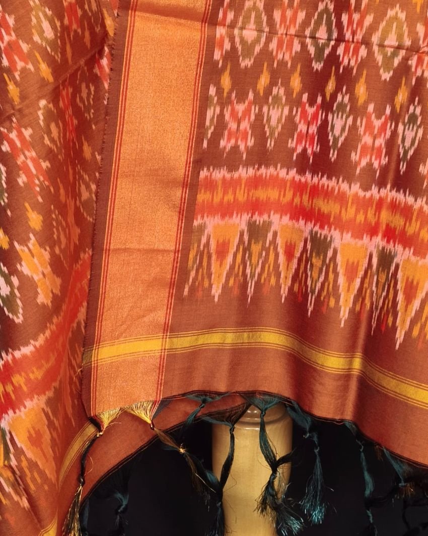 Silk-cotton Ikat Dupatta from Telengana – (SCDT0038) - Image 4