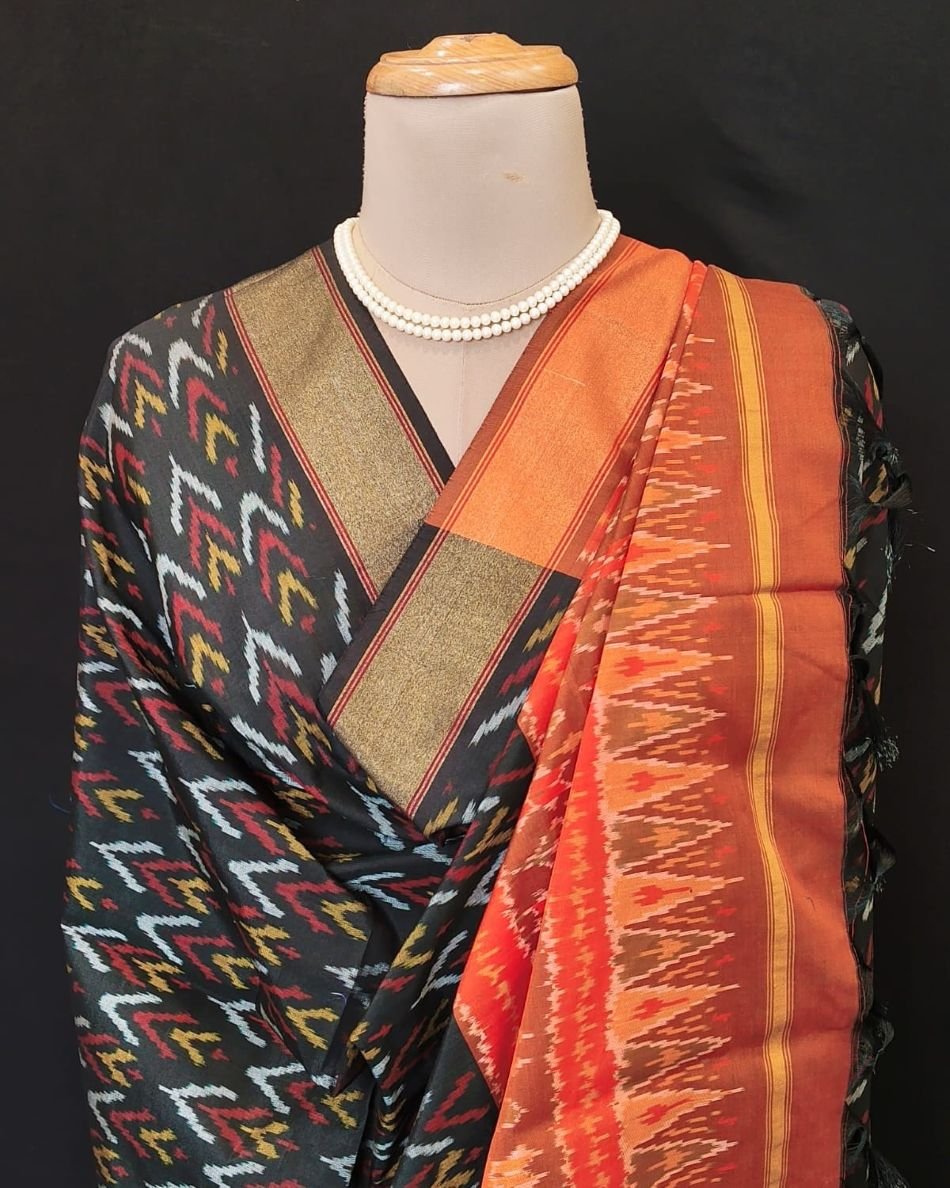 Silk-cotton Ikat Dupatta from Telengana – (SCDT0038) - Image 5