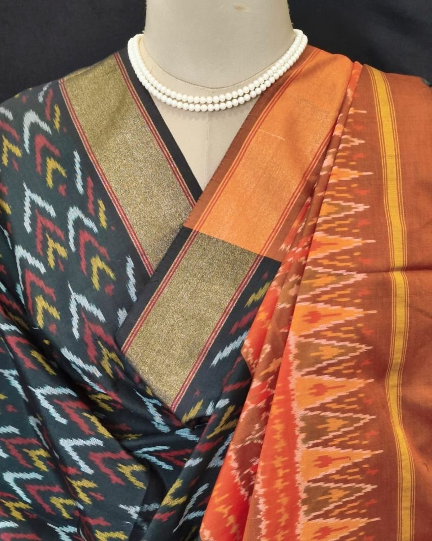 Silk-cotton Ikat Dupatta from Telengana – (SCDT0038) - Image 6
