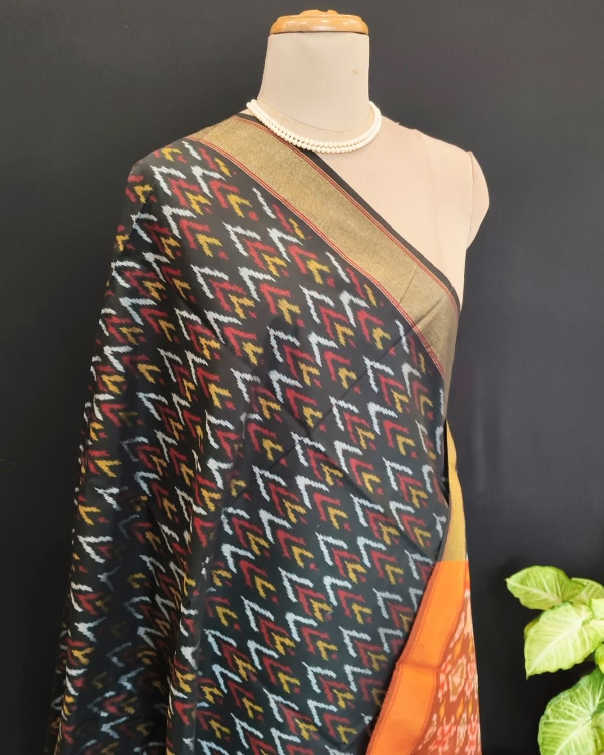 Silk-cotton Ikat Dupatta from Telengana – (SCDT0038) - Image 8