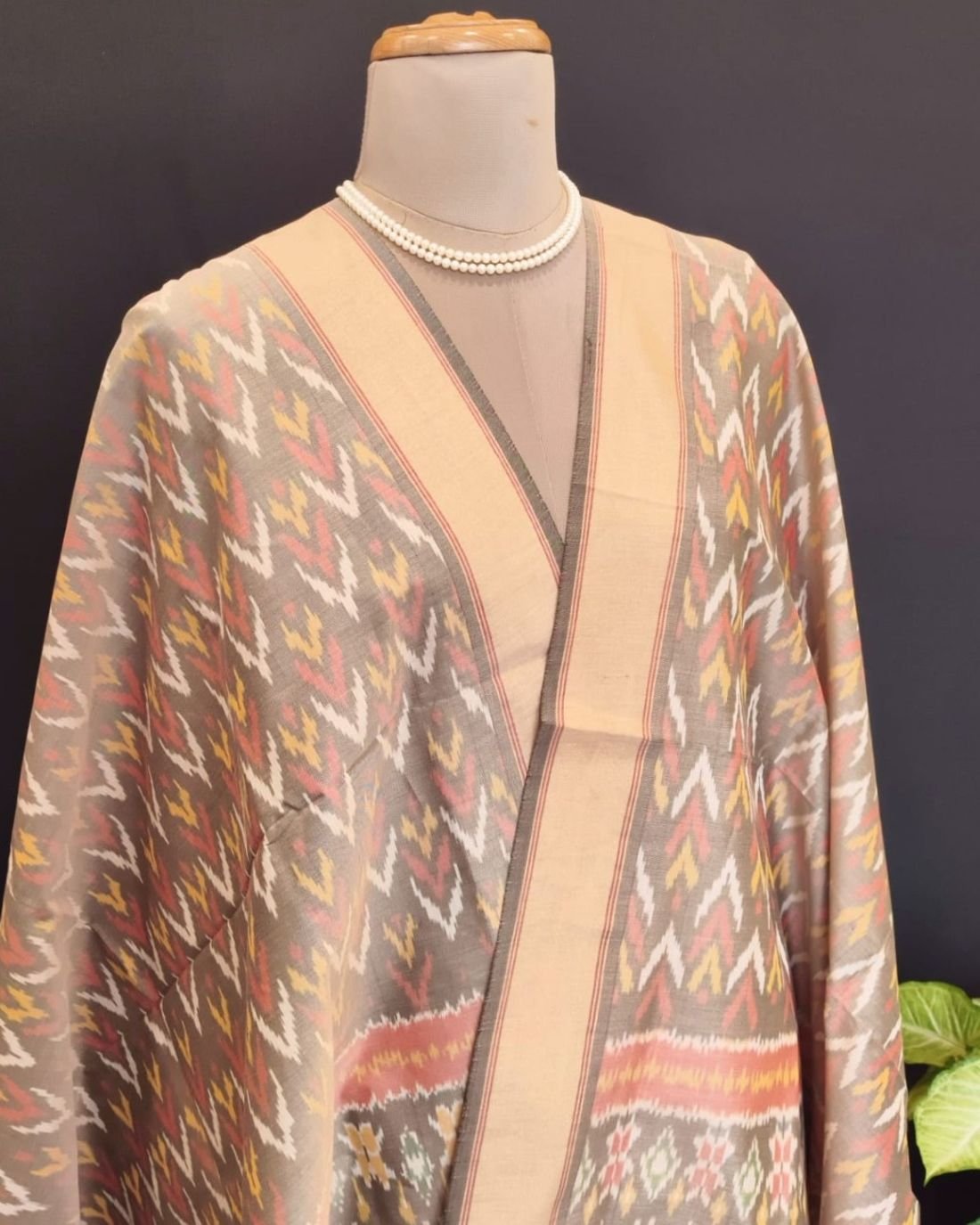Silk-cotton Ikat Dupatta from Telengana – (SCDT0035) - Image 2