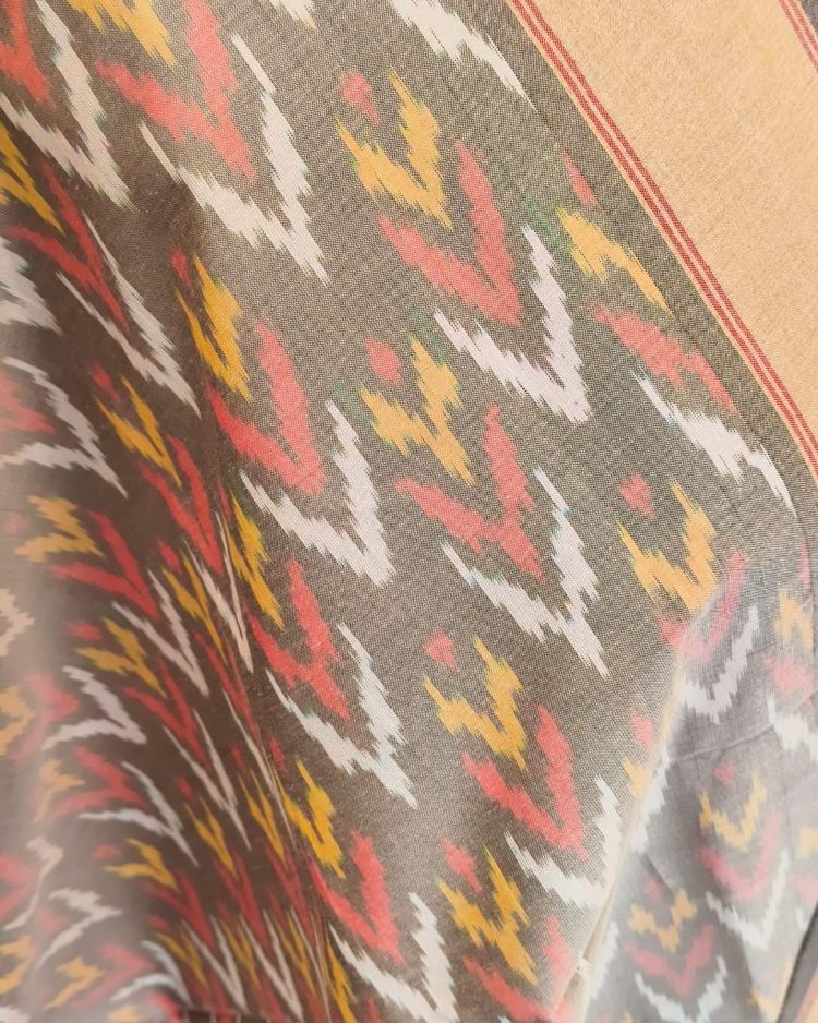 Silk-cotton Ikat Dupatta from Telengana – (SCDT0035) - Image 3