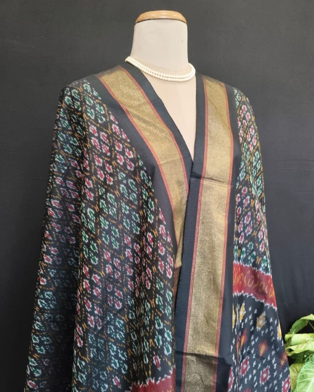 Silk-cotton Ikat Dupatta from Telengana – (SCDT0011) - Image 2
