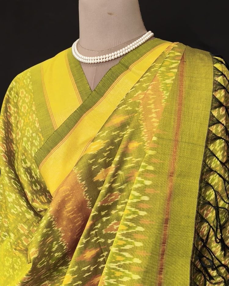 Silk-cotton Ikat Dupatta from Telengana – (SCDT0026) - Image 5