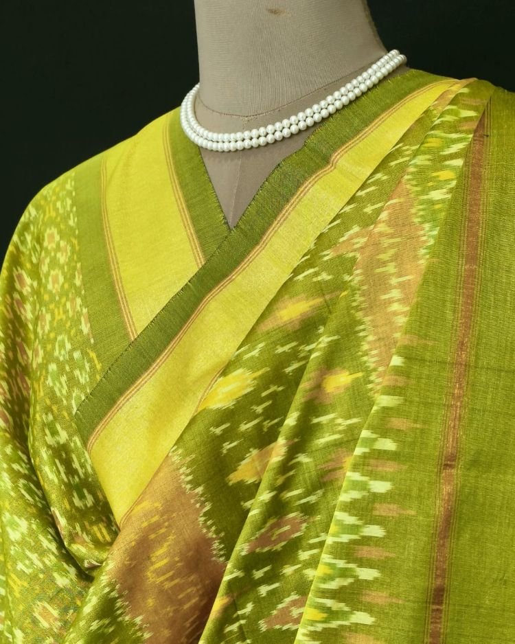 Silk-cotton Ikat Dupatta from Telengana – (SCDT0026) - Image 6