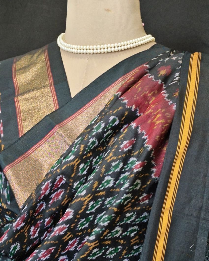 Silk-cotton Ikat Dupatta from Telengana – (SCDT0011) - Image 6