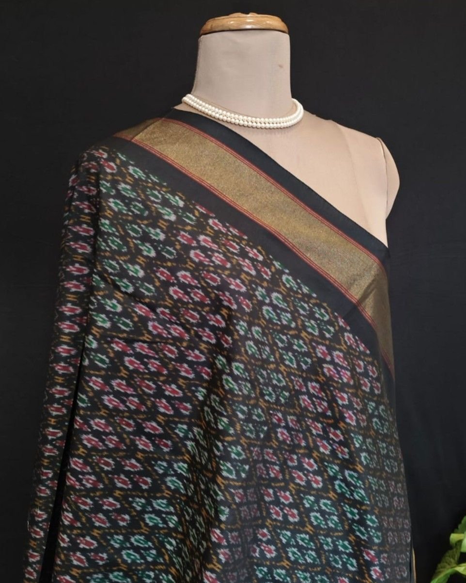 Silk-cotton Ikat Dupatta from Telengana – (SCDT0011) - Image 8
