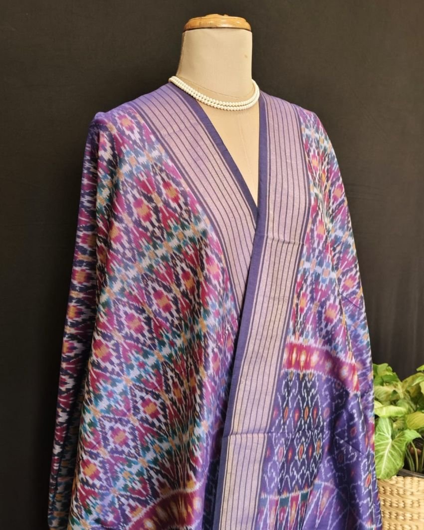Silk-cotton Ikat Dupatta from Telengana – (SCDT0027) - Image 2
