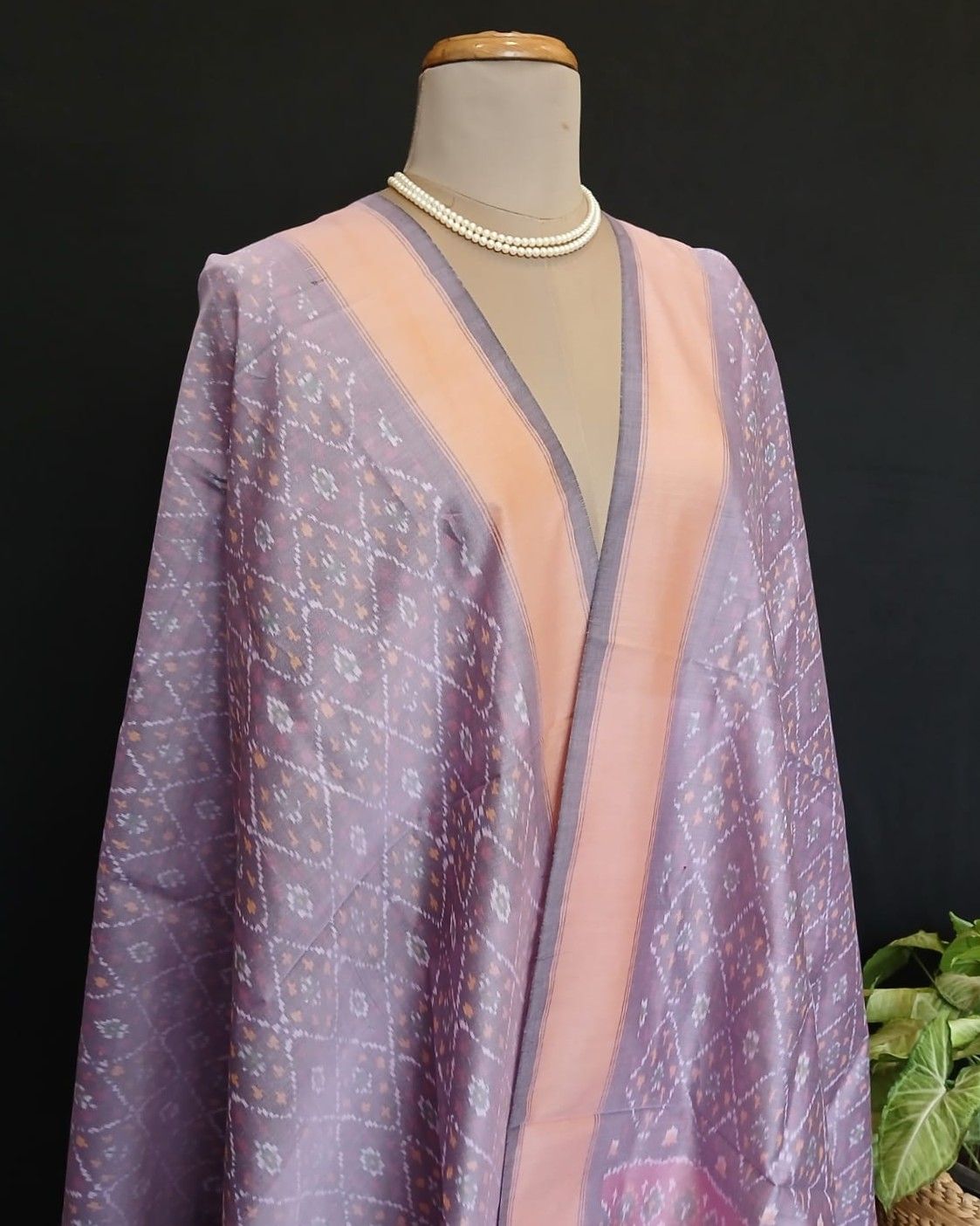 Silk-cotton Ikat Dupatta from Telengana – (SCDT0012) - Image 2