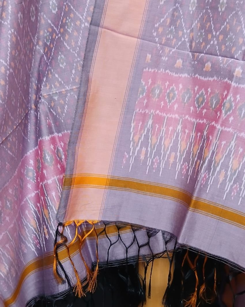 Silk-cotton Ikat Dupatta from Telengana – (SCDT0012) - Image 4