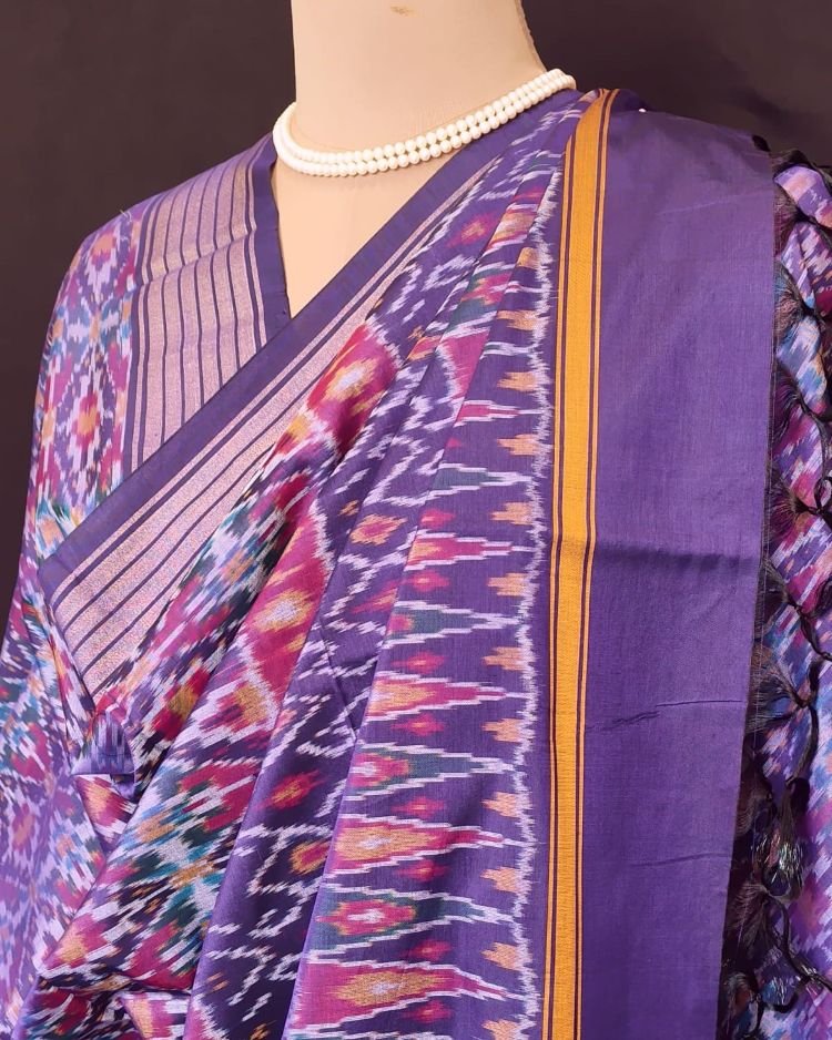 Silk-cotton Ikat Dupatta from Telengana – (SCDT0027) - Image 5