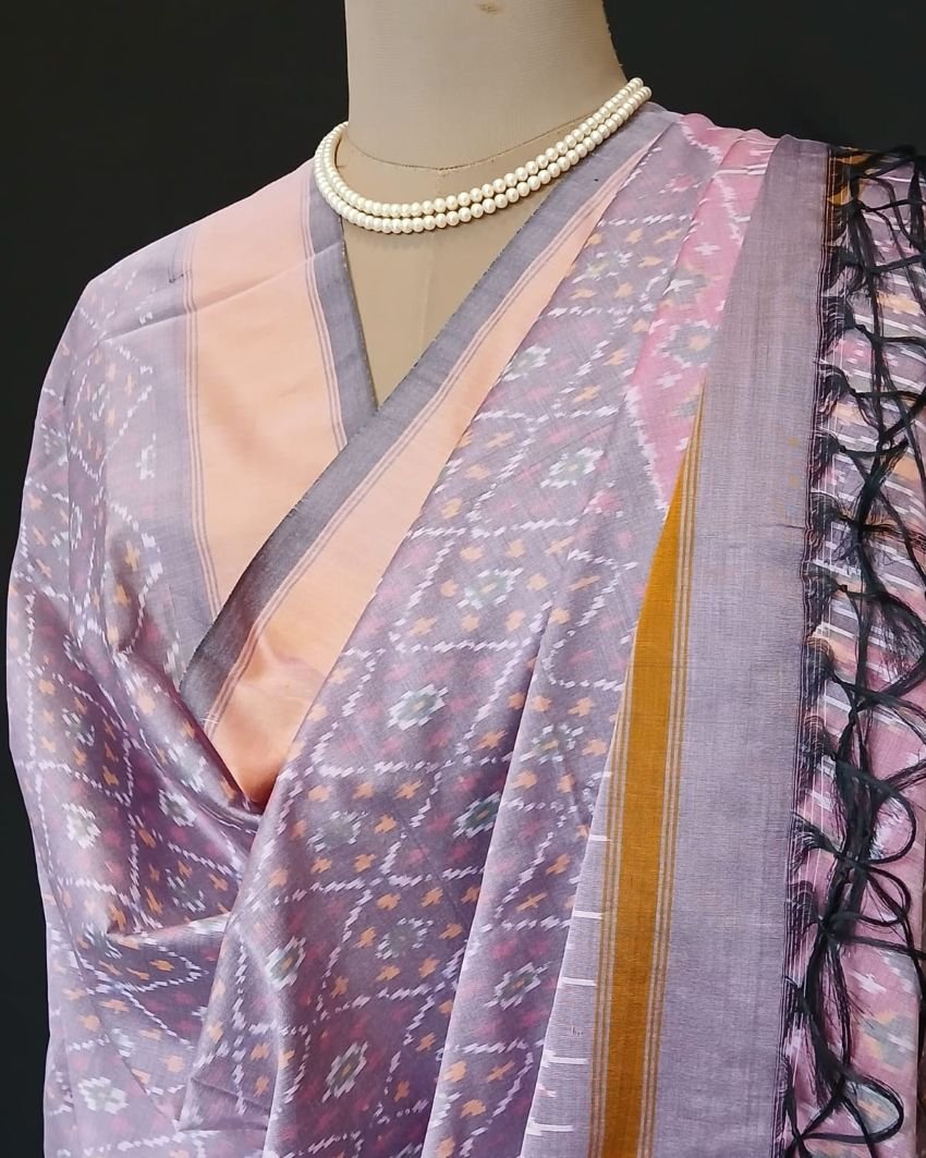 Silk-cotton Ikat Dupatta from Telengana – (SCDT0012) - Image 5