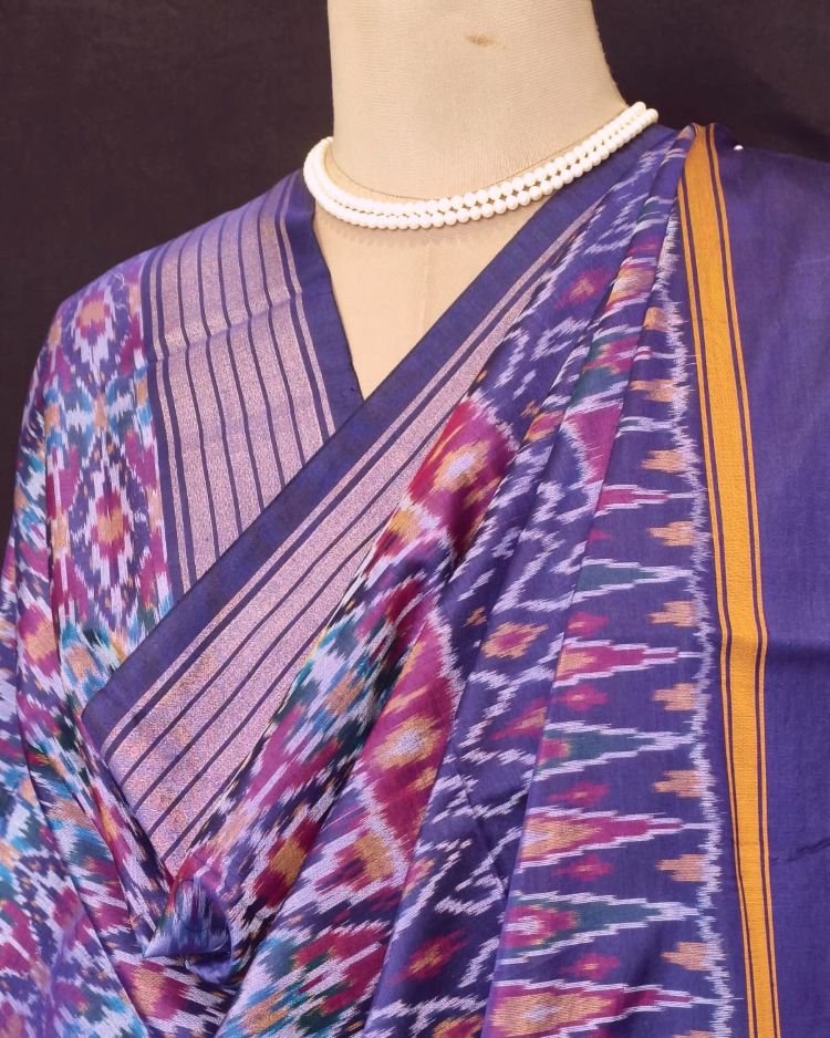 Silk-cotton Ikat Dupatta from Telengana – (SCDT0027) - Image 6