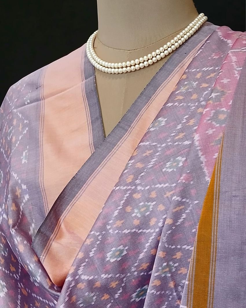 Silk-cotton Ikat Dupatta from Telengana – (SCDT0012) - Image 6