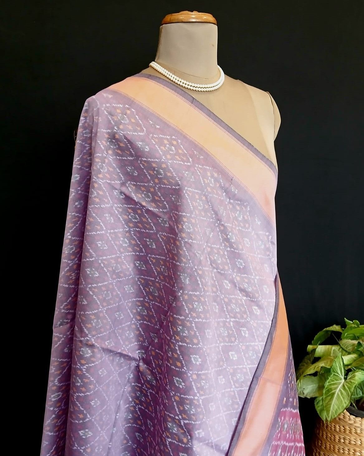 Silk-cotton Ikat Dupatta from Telengana – (SCDT0012) - Image 8