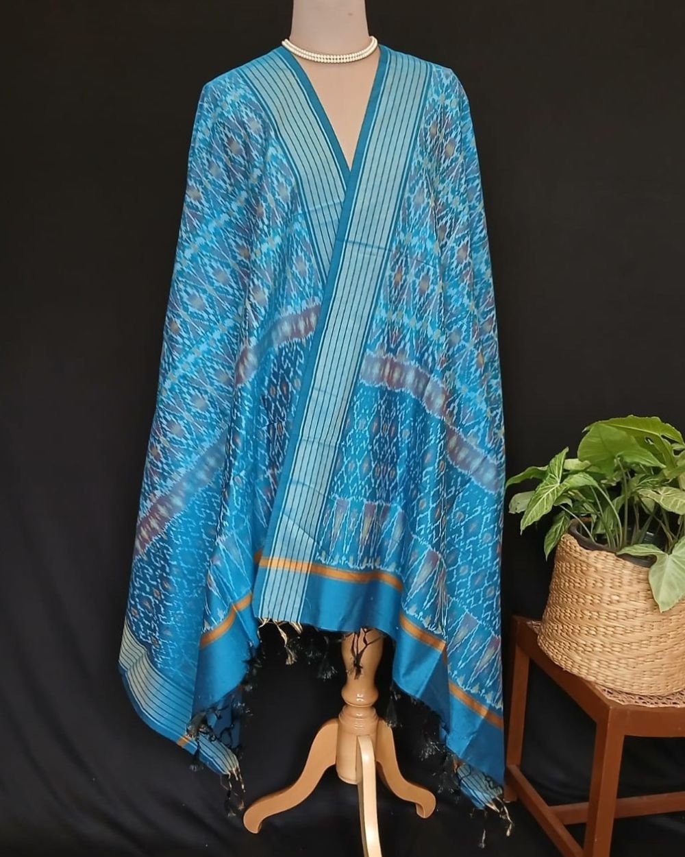 Silk-cotton Ikat Dupatta from Telengana – (SCDT0013)