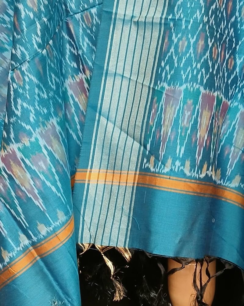 Silk-cotton Ikat Dupatta from Telengana – (SCDT0013) - Image 4