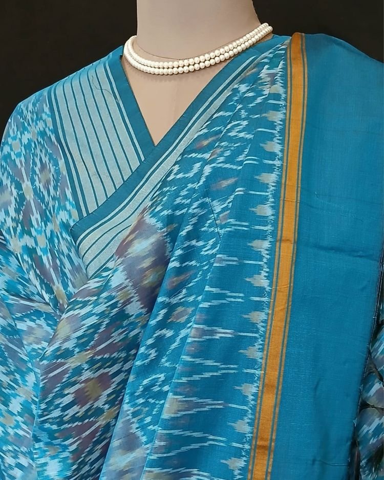 Silk-cotton Ikat Dupatta from Telengana – (SCDT0013) - Image 5