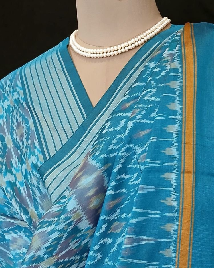 Silk-cotton Ikat Dupatta from Telengana – (SCDT0013) - Image 6