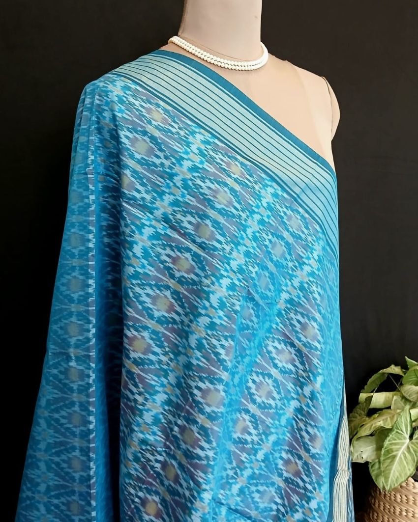 Silk-cotton Ikat Dupatta from Telengana – (SCDT0013) - Image 8