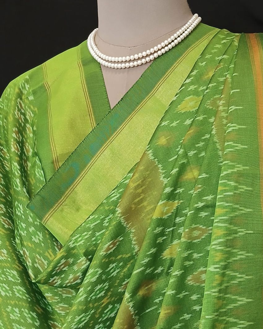 Silk-cotton Ikat Dupatta from Telengana – (SCDT0014) - Image 6