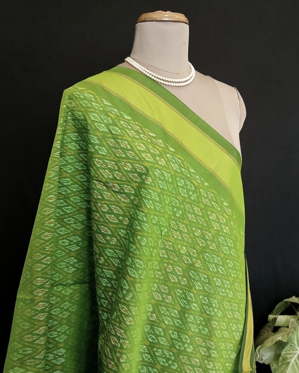 Silk-cotton Ikat Dupatta from Telengana – (SCDT0014) - Image 8