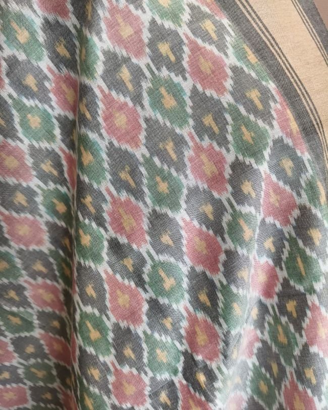 Silk-cotton Ikat Dupatta from Telengana – (SCDT0015) - Image 3