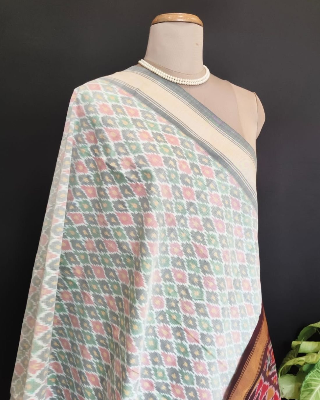 Silk-cotton Ikat Dupatta from Telengana – (SCDT0015) - Image 8